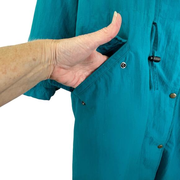 L.L.Bean Green Long Down Zip Up Jacket Coat Removeable Hoodie Vintage Women's XL - Picture 4 of 16